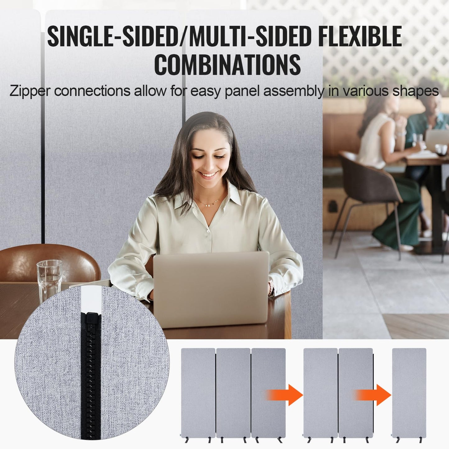 VEVOR 2FT Room Divider, 3 Panel PET Polyester Soundproof Room Screen, Folding Privacy Divider Portable Partition Divider for Room Separation, Freestanding Room Partitions for Office Study, Grey