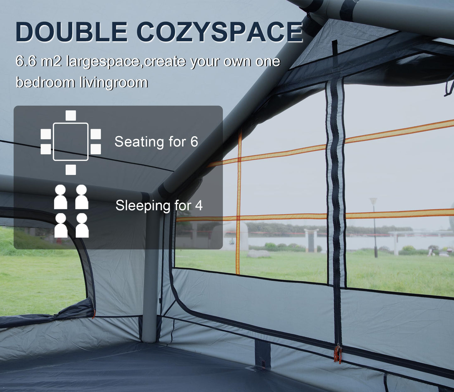 Inflatable Tent with Pump, 4-6 Person Glamping Camping Tents House, Easy Setup Blow Up Family Tents for 4 Seasons Waterproof Inflatable Tent for Camping Wind Resistant Air Tents House for Adult