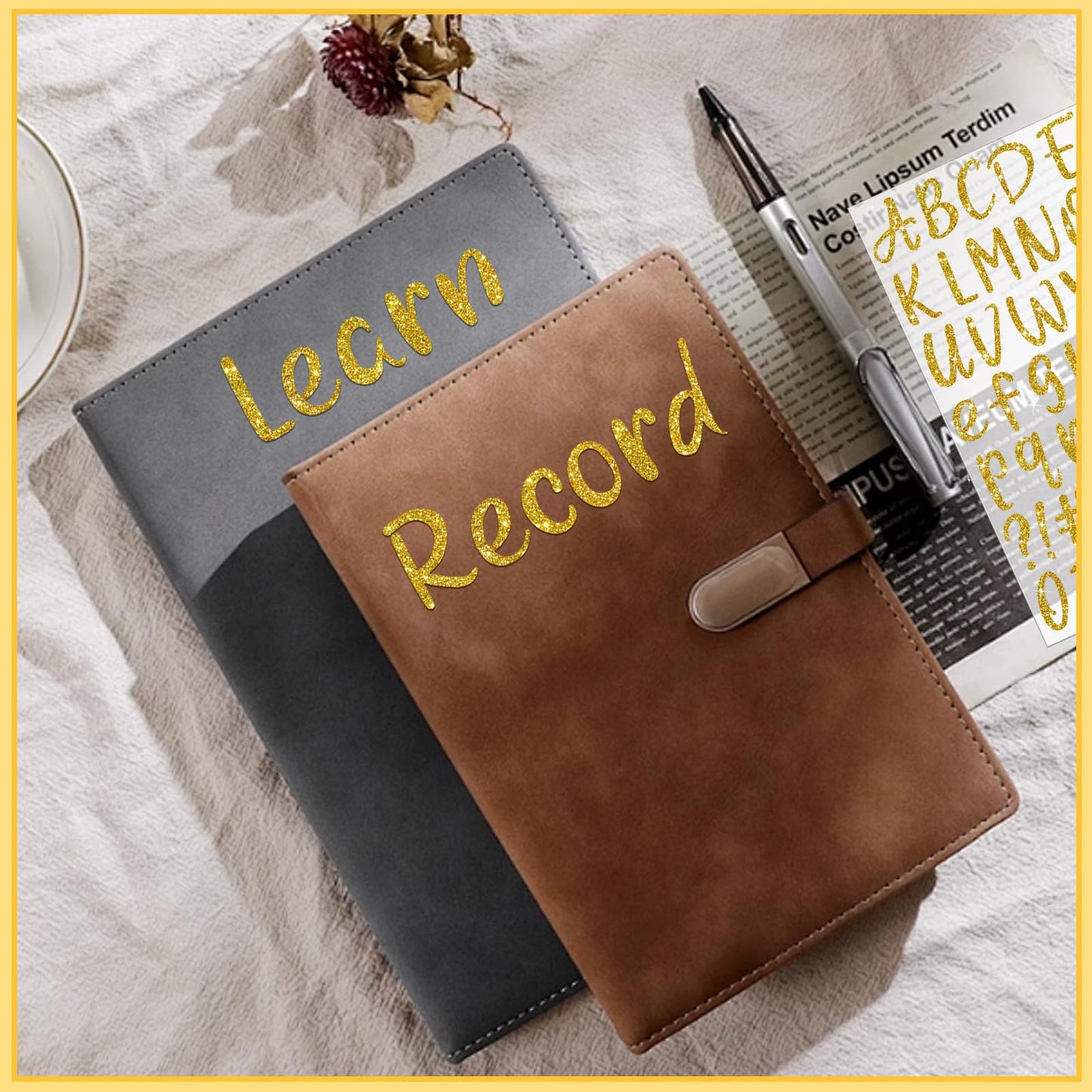 Glitter Gold Letter Stickers, 15 Sheets 1215 PCS Alphabet Number Stickers 1 Inch, Self Adhesive Vinyl Stickers for Graduation Cap Scrapbooking Water Bottles Mailbox DIY Crafts Signs Party Decor (Gold)