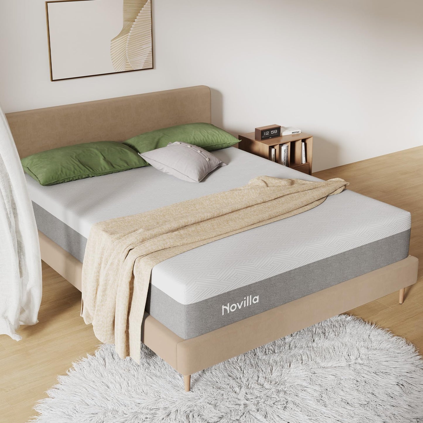 Novilla Bliss Queen Size Mattress, 12 Inch Gel Memory Foam Mattress Queen in a Box for Cool Night Sleep & Pressure Relief, Support Foam for Spine Alignment & Motion Isolation, Medium Plush Feel