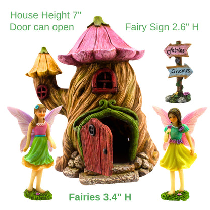 PRETMANNS Fairy Garden House Kit - Outdoor Fairy Houses for Outside with Accessories, Miniature Village Decor for Adults, Large Fairy House 7 Inch (18cm), Garden Decor Set