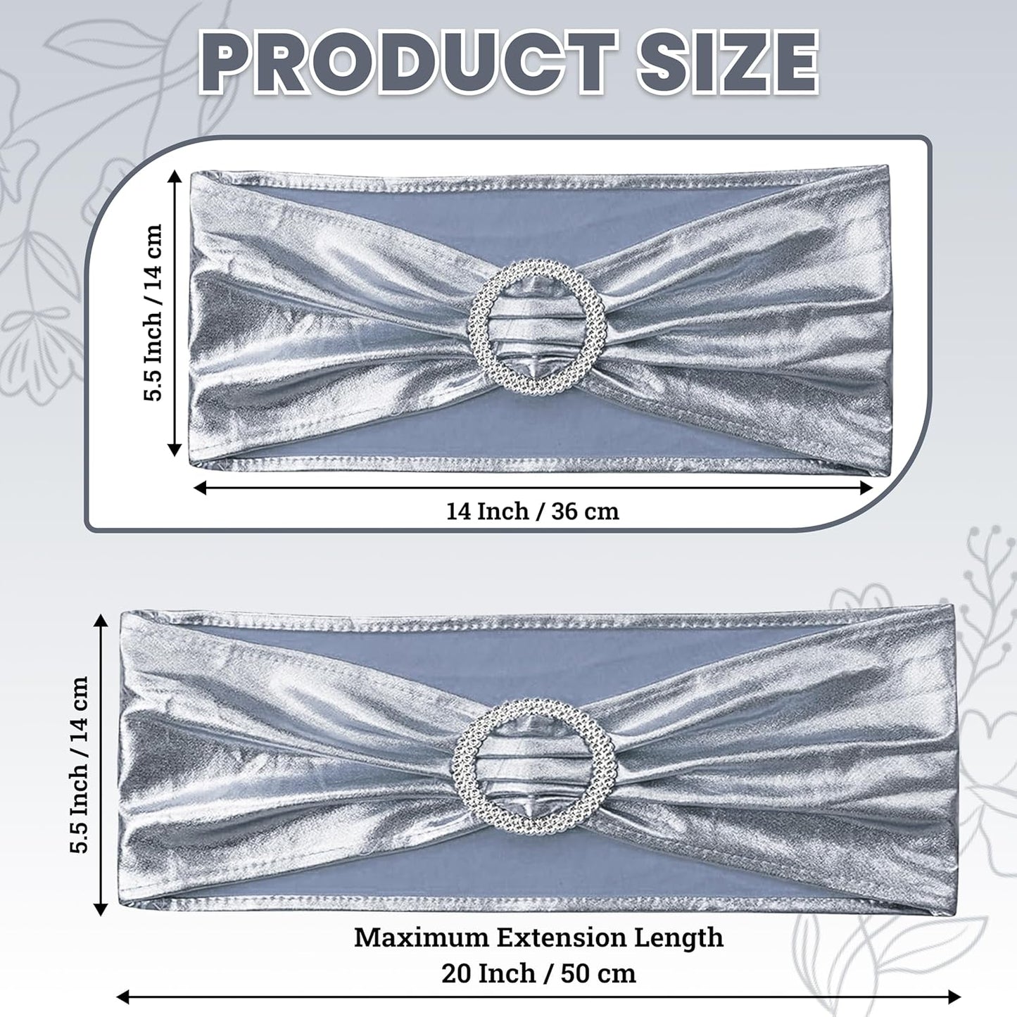 MDS Spandex Foil Chair Sashes - Universal Elastic Stretch Bands with Buckle for Weddings | Metallic Silver, Pack of 125