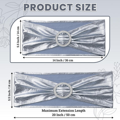MDS Spandex Foil Chair Sashes - Universal Elastic Stretch Bands with Buckle for Weddings | Metallic Silver, Pack of 125