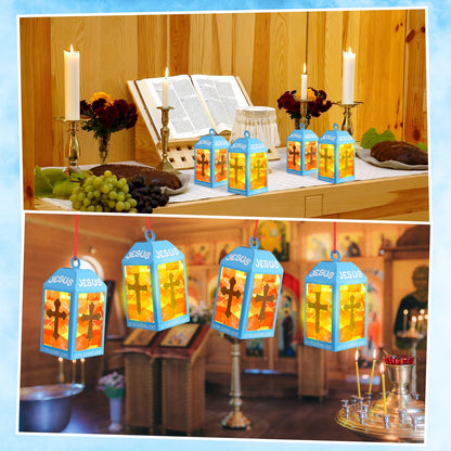 Simgoing 12 Religious Cross Lanterns Crafts with LED Candles Lights Jesus Lights The Way Sunday School Tissue Paper DIY Oil Lamp Cross Hanging Ornament Vsb Church Activity