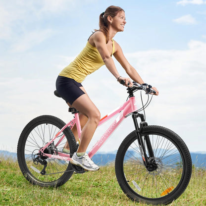Ecarpat Women's Mountain Bike 24/26 Inch Wheels, 21-Speed Trail Commuter City Mountain Bikes, 15"/17" Carbon Steel Frame Female Bicycles Disc Brakes Front Fork, Pink