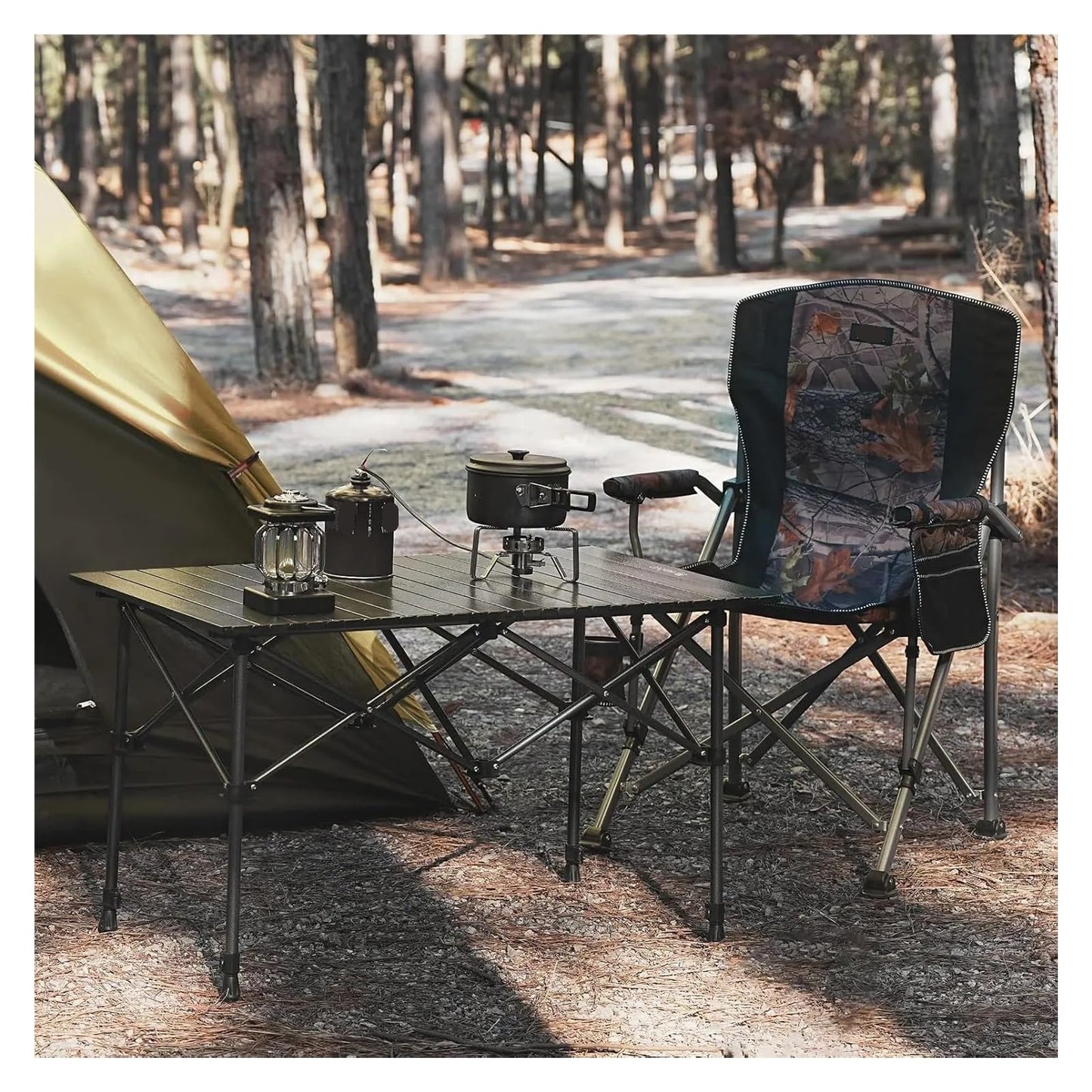 Folding Portable Camp Table Aluminum Fold Up Lightweight Roll Adjustable Height with Carry Bag Indoor Outdoor for Patio