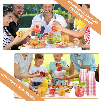 KesaPlan 50 Pcs Pink Plastic Cups, 12oz Disposable Stemless Wine Glasses for Cocktail Cute Clear Cocktail Wine Glasses Pink Party Cups for Valentine's Galentine's Day Wedding Christmas Party
