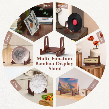 Teamkio 6.5 Inch Plate Stand for Display, Anti-Slip Bamboo Frame Holder for Large Bowls, Platters, and Dishes