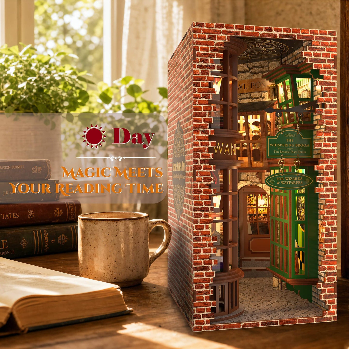 Magic Alley Book Nook Kit Miniature DIY House 3D Wooden Building Puzzle with Layered LED Lighting for Adults, Craft Gift Ideas for Fantasy Book Lovers Crafters
