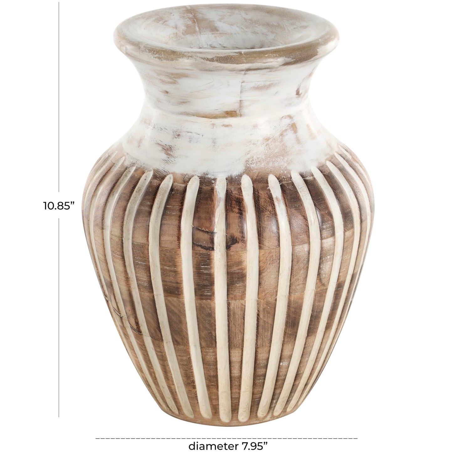 Deco 79 Mango Wood Decorative Vase Distressed Centerpiece Vase with Carved Grooves, Vase for Home Decoration 8" x 8" x 11", Brown