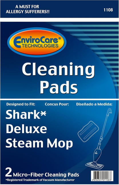 EnviroCare Replacement Mop Pads - Compatible with Shark Deluxe Steam Mops, 2 Pack