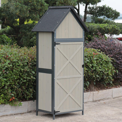 Garvee 5 x 2 FT Outdoor Storage Shed, Lockable Wooden Garden Shed with Metal Frame and Adjustable Shelves, Large Capacity Storage House with Single Lockable Door for Backyard Patio Garden Lawn, Grey