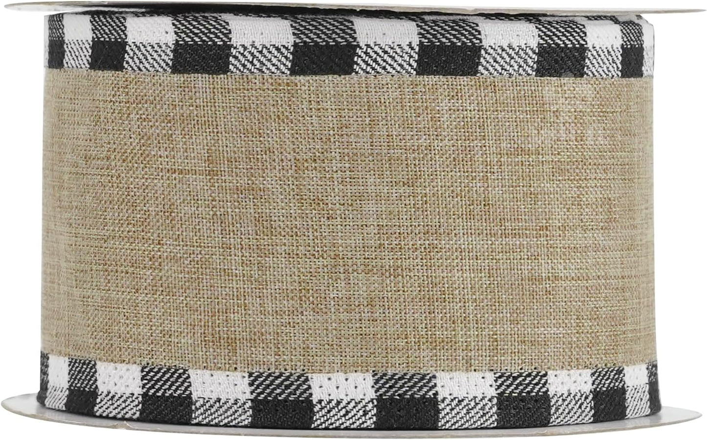 MEEDEE Burlap Christmas Ribbon - Wired 2.5 Inch Plaid with Black & White Edging | 10 Yards for Trees & Wreaths