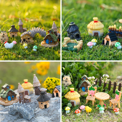 HIYZI 60 PCS Mini Fairy Garden Accessories Kit Enchanted Miniature House Decor Set with Tiny Figurines, DIY Micro Landscape Ornaments for Terrarium, Dollhouse Succulent Craft