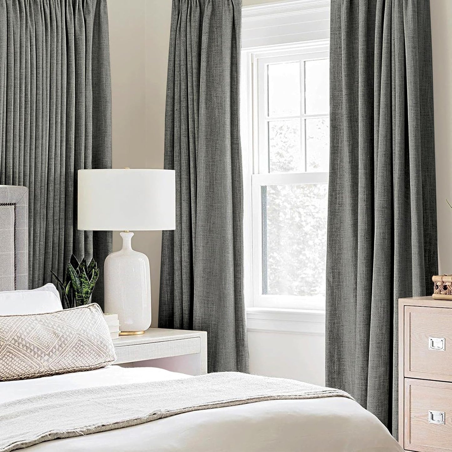 MIULEE 90-Inch Dark Grey Blackout Curtains - 100% Thermal Insulated Grommet Panels | Luxury Room Decor (2 Panels)