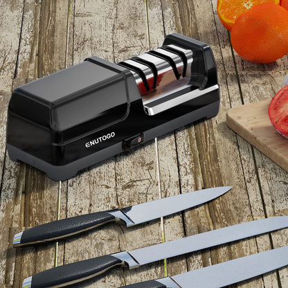 Enutogo Knife Sharpener, Professional 2-Stages Eleltric Knife Sharpeners with Diamond Abrasives for 20-Degree Straight Edge, Knife Sharpener for Kitchen Knives with Sharpening and Polishing