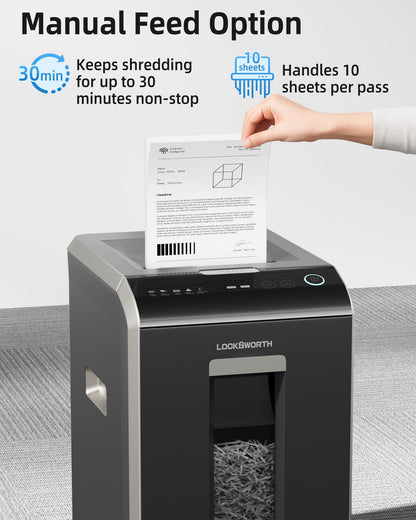 Locksworth 200-Sheet Micro Cut Shredder for Home Office, 8.5 Gallons Bin P-5 High Security Shredders for Paper, CD, Credit Card, Staple, Clip, Heavy Duty Commercial Paper Shredder with Casters