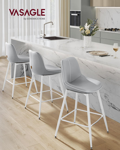 VASAGLE Bar Stools Set of 2, Counter Height Bar Stools with Back, Ergonomic Backrest, Synthetic Leather, Metal Legs, 24.8-Inch Tall Barstools for Kitchen Island Home Bar, Easy Assembly, Dove Gray
