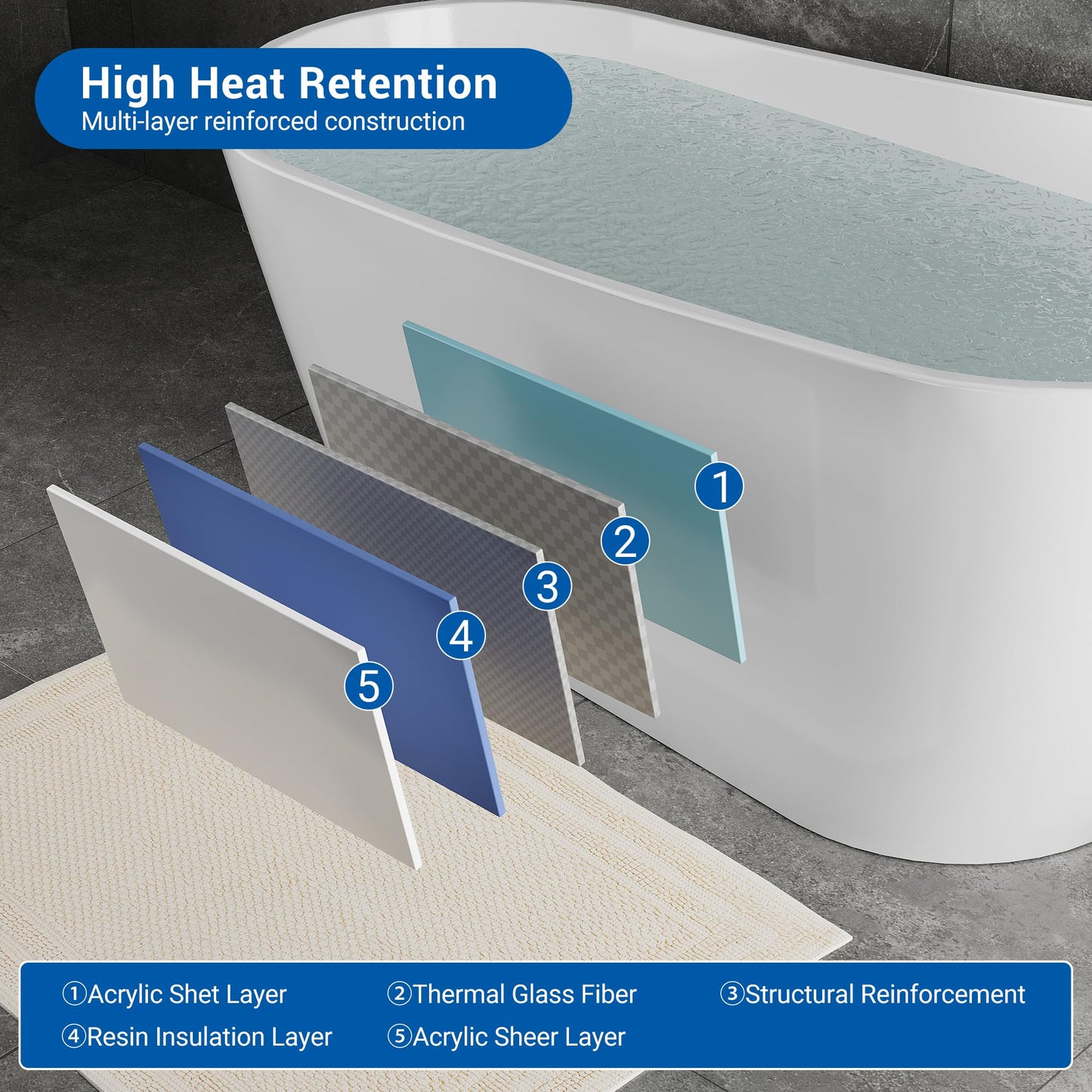 Freestanding Bathtub 67 inch Acrylic Oval Soaking Tub – All-White Design with Chrome Drain and Overflow Cover, Contemporary Stand Alone Bath for Family or Guest Use