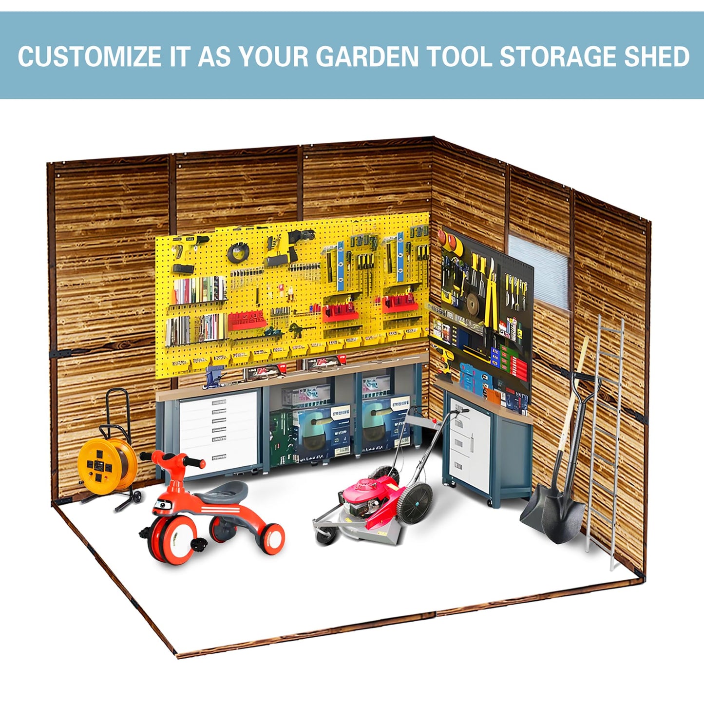 Endark 8x8FT Waterproof & Rust-Resistant Outdoor Storage Shed with Window, Lockable Sliding Doors & Metal Sloped Roof - Ideal for Garden, Backyard, and Patio