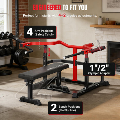 Chest Press Machine, 1100LBS Bench Press Machine with Separate Press Station & Adjustable Weight Bench, Independent Converging Arms (Red-Black)