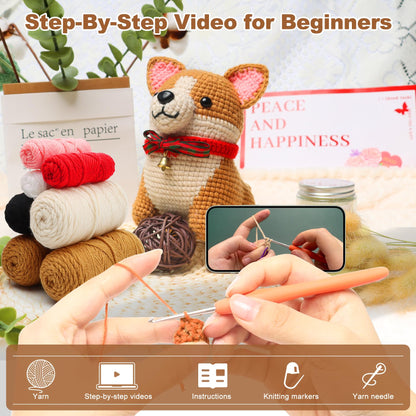 Faircosy Animal Crochet Kit for Beginners: Includes Complete Tools Ample Yarn Step by Step Videos for Teens Adults - Perfect Amigurumi Kit for Indoor Entertainment & Long Journeys