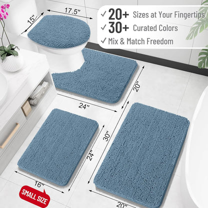 OLANLY Large Bathroom Rugs - Extra Soft Chenille Bath Mats with Rubber Backing | Quick Dry, 70x46, Airy Blue