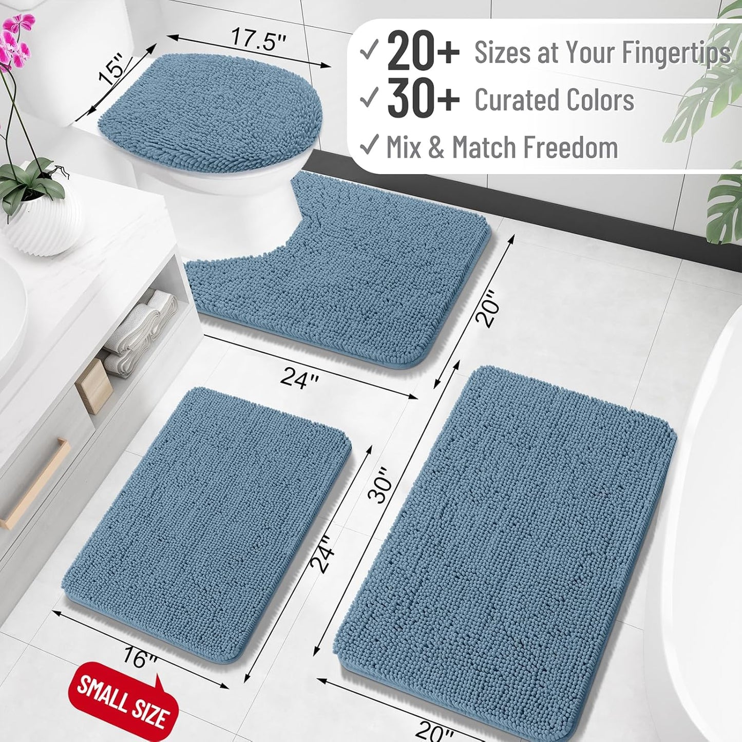 OLANLY Bathroom Rugs - Extra Soft Chenille Bath Mats with Rubber Backing | 36x24, Quick Dry, Airy Blue