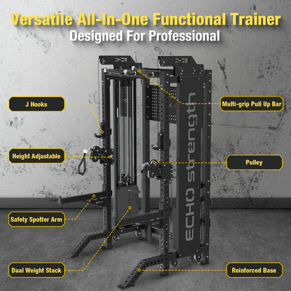 Commercial Functional Trainer Cable Machine with Dual Weight Stacks Power Cage Squat Rack Cable Crossover Exercise Machine with Pulley System All in One Home Gym Systems, Functional Trainer(Model A)