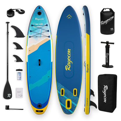 Inflatable Stand Up Paddle Board 11'×34" Extra Wide SUP, Ultra-Stable for Adults & Dog, 450lbs, Dual Chamber Pump, Fiberglass Paddle, Military Grade Dual Layer, Ocean Wave Design