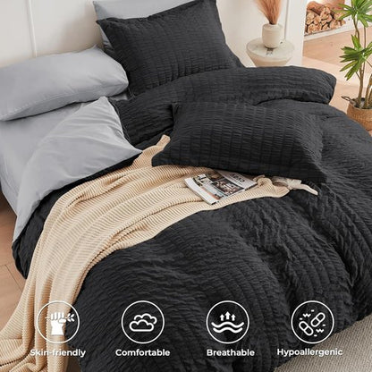 HYMOKEGE Twin XL Comforter Set - All-Season Luxury 5-Piece Bedding Set in Black & Light Grey