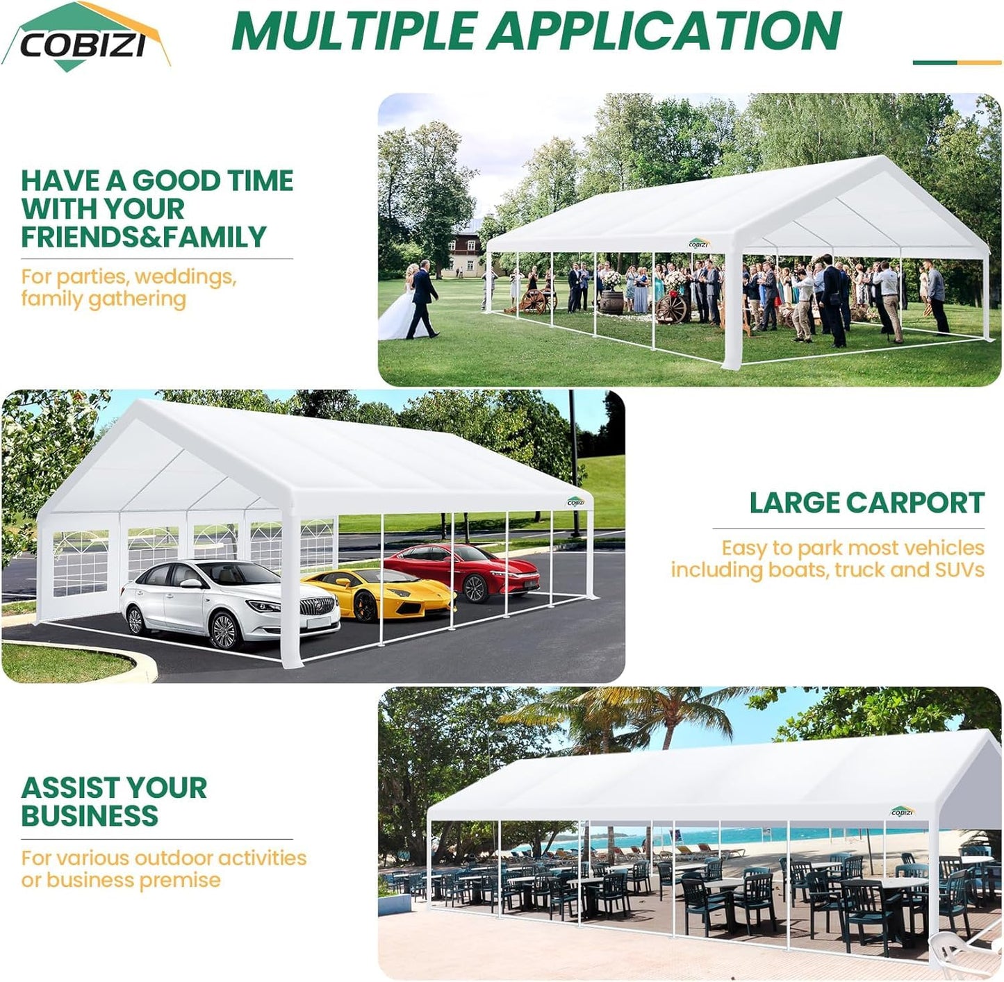 COBIZI 16x32FT Party Tent Heavy Duty White Event Shelter Outdoor Wedding Gazebo Canopy for Parties Carport BBQ Commercial with Removable Sidewall Windows, Powder Coating (Better Than Galvanized)