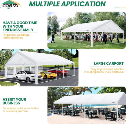 COBIZI 16x32FT Party Tent Heavy Duty White Event Shelter Outdoor Wedding Gazebo Canopy for Parties Carport BBQ Commercial with Removable Sidewall Windows, Powder Coating (Better Than Galvanized)