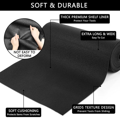 Foam Toolbox Liner Drawer Mat 1/8 Inch Thick X 20 Inch Wide X 24 Ft Long Black, No Slip for Protecting Cabinet, Garage, Cart, Tool Box