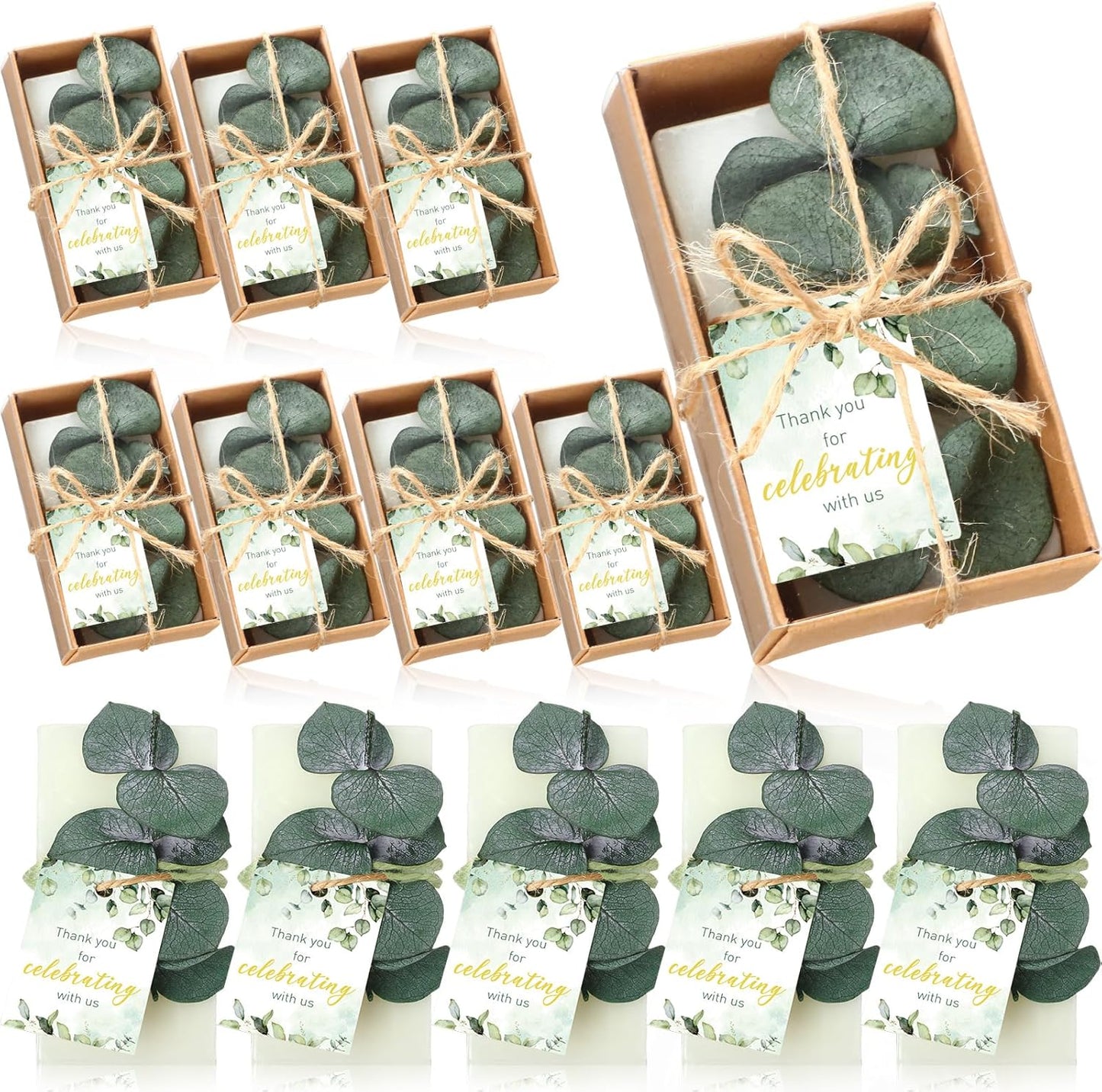 24 Sets Mini Eucalyptus Handmade Soaps Wedding Soap Bulk Party Gifts Baby Shower Gifts for Guest with Thank You Cards
