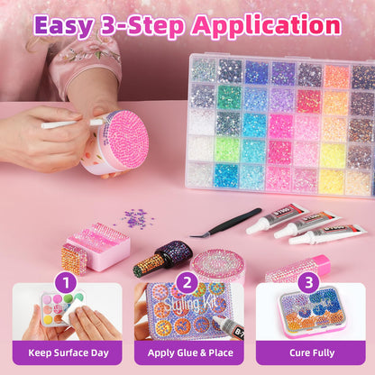 40000Pcs 40 Colors Resin Jelly Rhinestones Kit, 3mm Flatback Rhinestones with 3Pcs B7000 Jewelry Glue & Tools, Bedazzler Kit with Rhinestones, All-in-One Bedazzling Kit for DIY Arts & Crafts Gifts