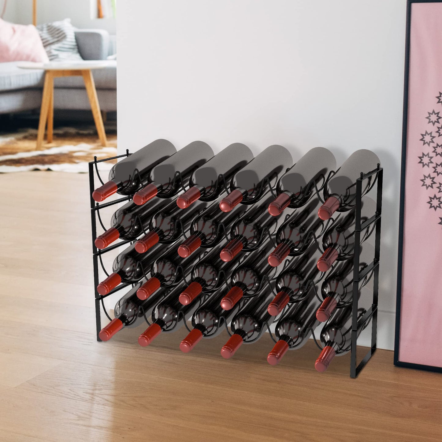 TONLEA 4 Tier Wine Rack - 3-in-1, Stackable, 24-Bottle Wine Storage Rack for Cabinet or Pantry (Dark Black, Version 3.0)