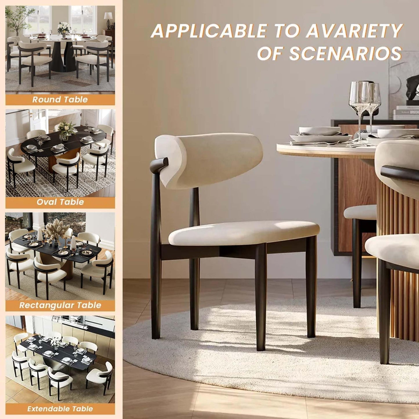 POVISON Modern Dining Chairs Set of 2, Armless Black PU Dining Chair with PU Cushions and Dark Walnut-Coloured Ash Wood, for Living Room, Dining Room