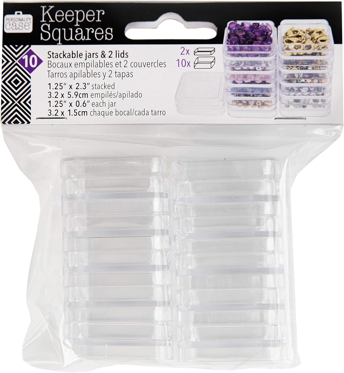 The Beadsmith Personality Case, 2 Clear Square Stacker Jars for Storage of Small Items, Crafts, and Jewelry