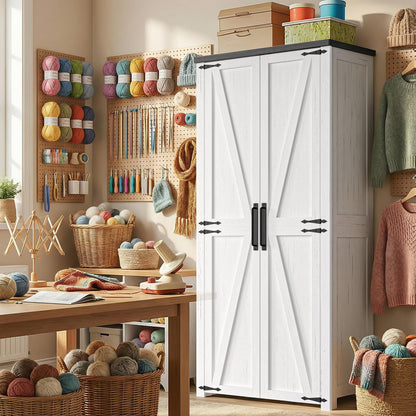 Furnivio Craft Cabinet with Storage - 71" Sewing Cabinet with LED Lights, Adjustable Shelves, Hobby Storage Cabinet for Craft Room, Food Pantry Cabinet for Kitchen, Dinning Room or Living Room