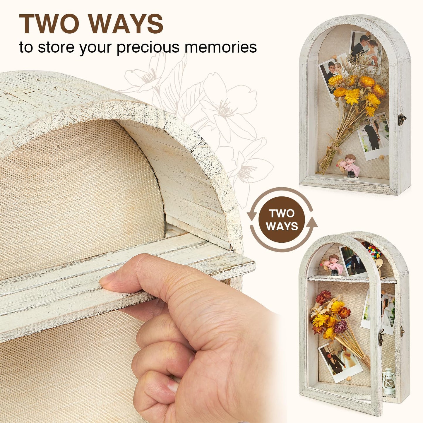 DGWJSU Shadow Box Frame 10x16 Large Shadow Boxes Display Cases with Linen Back and Removable Shelves, Picture Frame Wedding Bouquet Memorabilia Medals Photos Memory Box for Keepsakes (White)