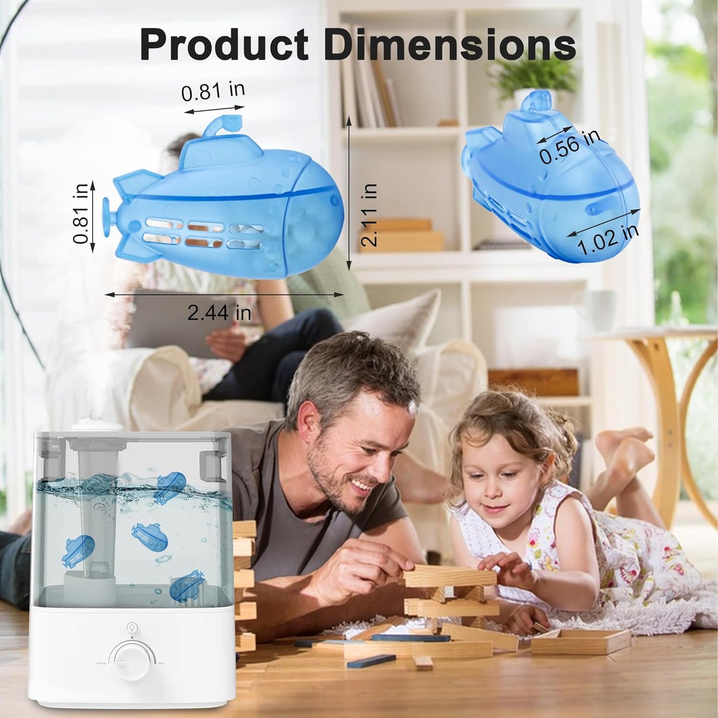 6-Pack Small Submarine Humidifier Tank Cleaner Blue, Purifies Water, Prevents Hard Water Build Up, Eliminates Odours