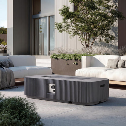 Christopher Knight Home Tahiti Outdoor Propane Fire Pit Table with Lava Rock, No Assembly MGO Tank Table for Patio/Deck, 50000 BTU, MGO Rectangular Tabletop Fire Pit, Modern Patio Fire Table, Gray