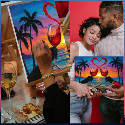 PAILIM 2 Pack Sip and Paint Kit for Adults Couples Painting Kit Pre Drawn Canvas to Paint at Home Date Night Party Favor Supplies Art Painting Set Couples Activity 8x10 Seaside Clink Glasses