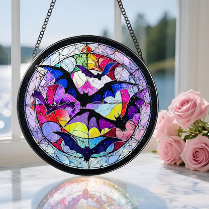8 Inch Stained Glass Suncatcher Ornament, DOUHASU Bat Sun Catchers Indoor Window, Stained Glass Window Hanging, Home Decor, Bat Lovers Gifts for Him, Men