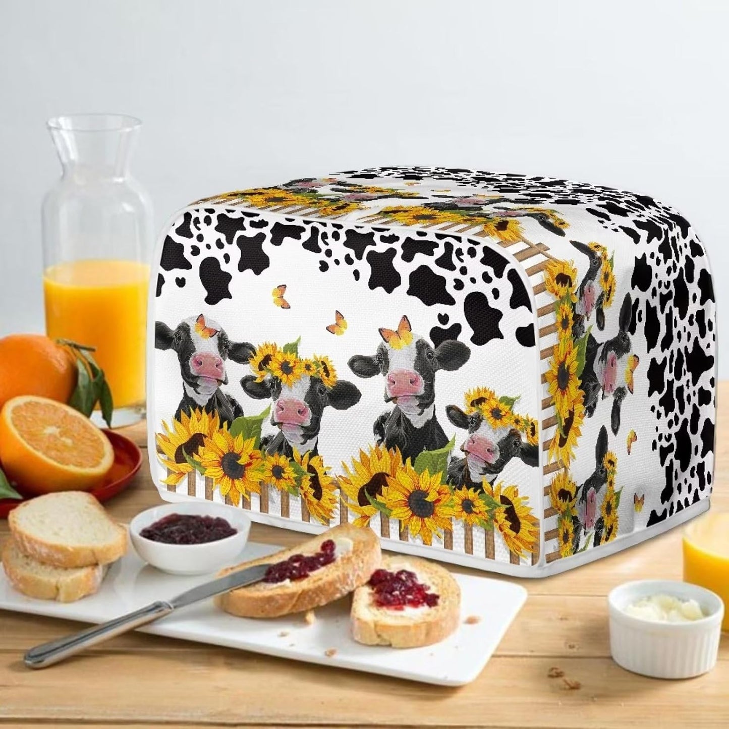 UNICEU Sunflower Farm Cow Animal 4 Slice Quilted Toaster Cover, Dust-proof Kitchen Small Appliance Cover