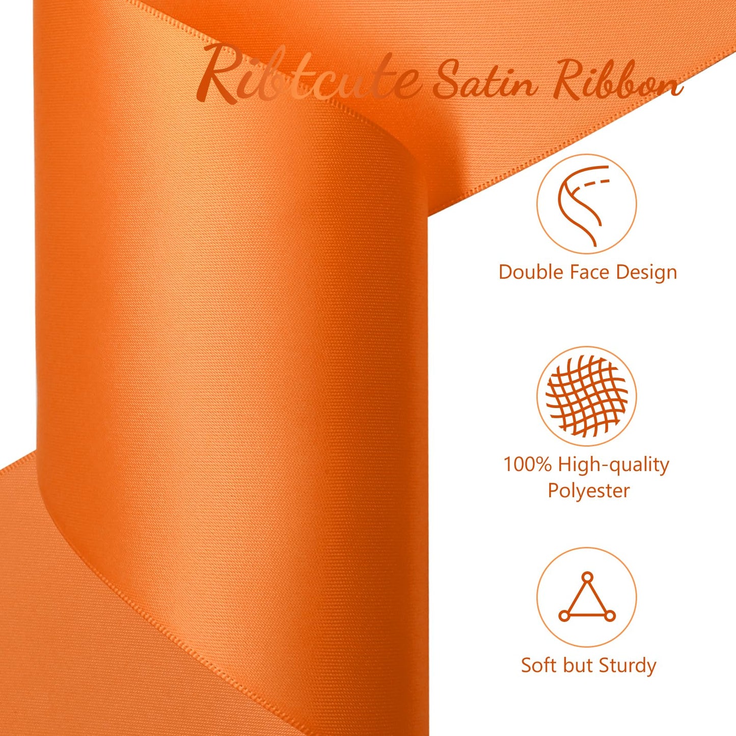 Ribtcute Double Faced Orange Satin Ribbon 4 Inch Orange Satin Ribbon for Gift Wrapping,Flower Bouquet,Bows,Crafts,Wedding,Invitation,15 Yards