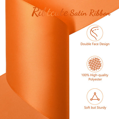 Ribtcute Double Faced Orange Satin Ribbon 4 Inch Orange Satin Ribbon for Gift Wrapping,Flower Bouquet,Bows,Crafts,Wedding,Invitation,15 Yards