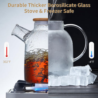 54oz Sturdy Glass Teapot with Removable Filter, Thick Borosilicate Glass Tea Pot with Bamboo Lid for Loose Tea