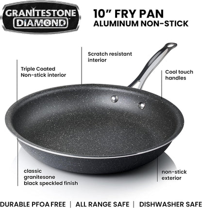 Granitestone 10" Non-Stick Frying Pan with Mineral/Diamond Coating, Stay Cool Handles, Oven/Dishwasher Safe